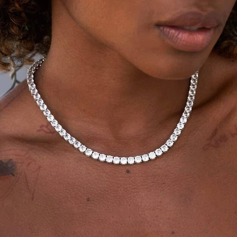 925 silver lab-grown diamond tennis bracelet necklace for men and women tennis chain hip hop fashion jewelry