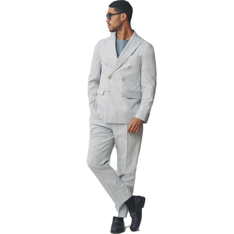 Striped Men Suits Peak Lapel Double Breasted Two Piece Jacket Pants Suit Slim Formal Office Wear Wedding Groom Tuxedo