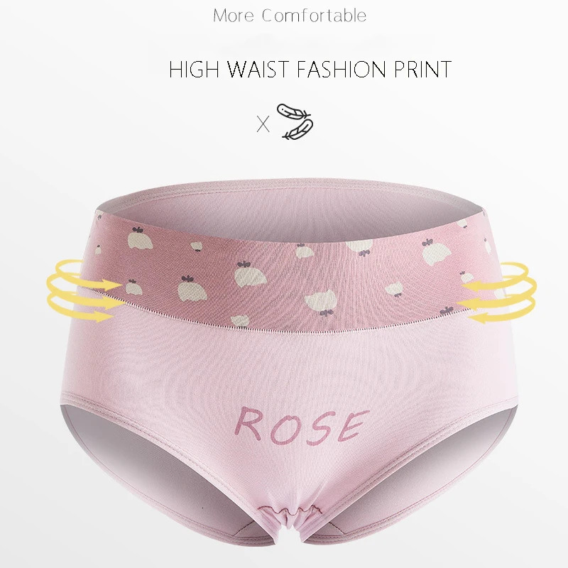 4Pcs Cotton Women Panties Breathable Underwear Fashion Print Ladies Briefs Slim Soft Underpants HighRise Sexy Lingerie 250807