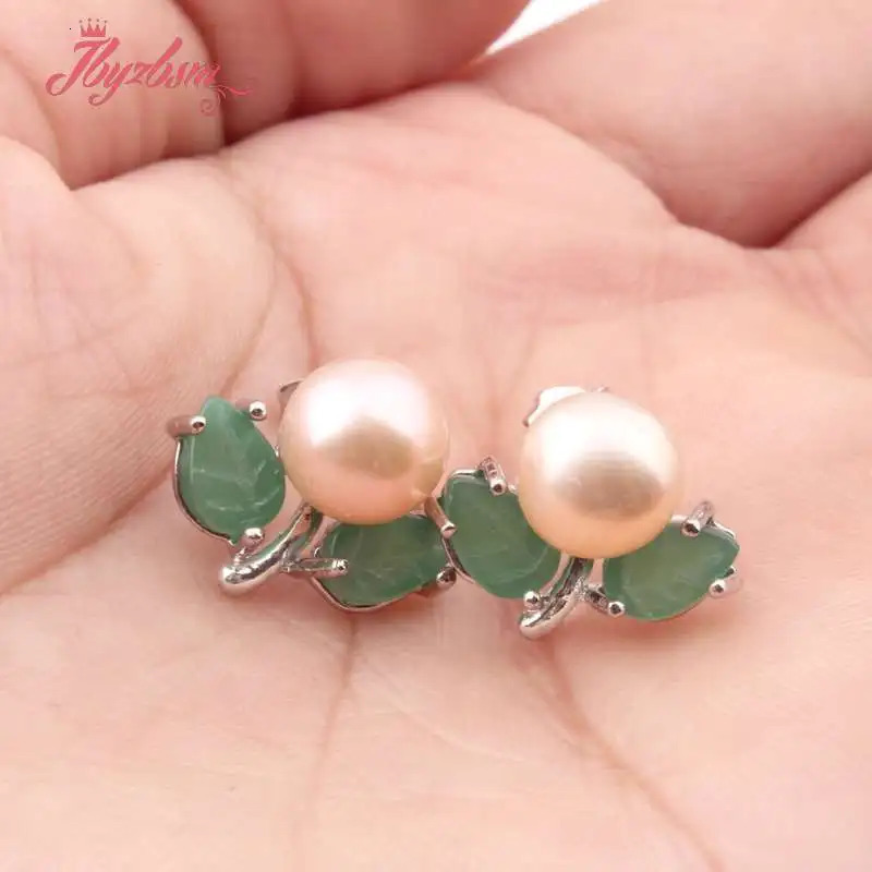 6mm Round Pink White Natural Freshwater Pearl Green Leaf Gorgeous Cute Stud Earrings 1 Pair Party Anniversary Minimalist Jewelry 250805