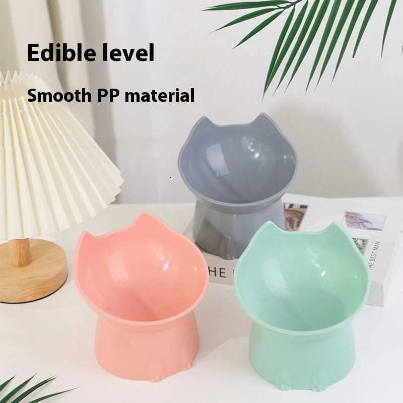 Elevated Cat Bowl Anti Vomiting Food Water Bowls for Indoor Cats Kittens Anti-Tip Plastic Raised Pet Feeding Dish Y250806
