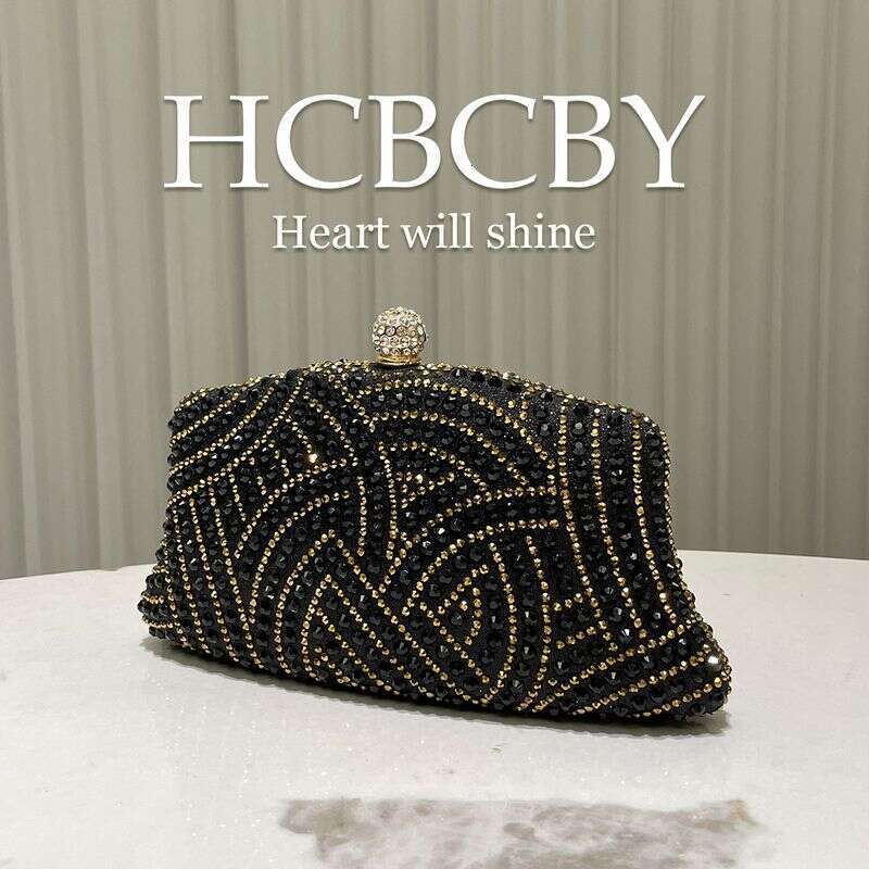 Black Glittering Elegant Rhinestone Clutch - Evening Bag For Women (Wedding Purse, Fashionable Party Handbag)