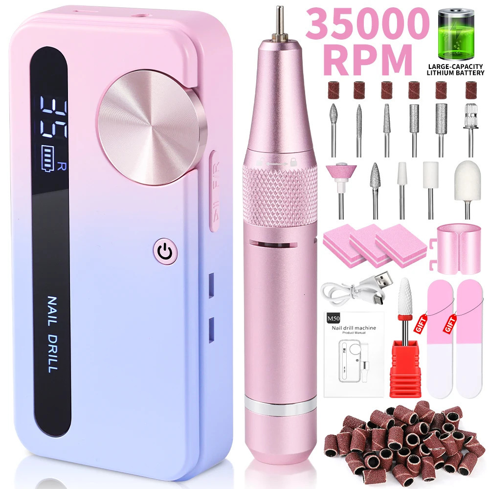 35000RPM Electric Nail Drill Machine Professional Nail Drills for Gel Nails Polish Rechargeable Portable Nail File Manicure Tool 250807