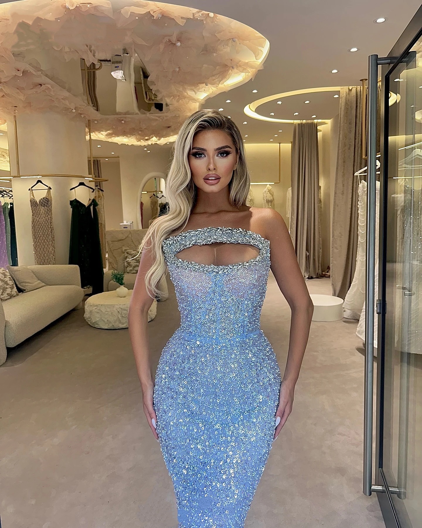 Fashion Evening Dresses Crystal Strapless Prom Dress Pearls Rhinestone Sleeveless Illusion Mermaid Party Gowns Vestidos De Noche Plus Size