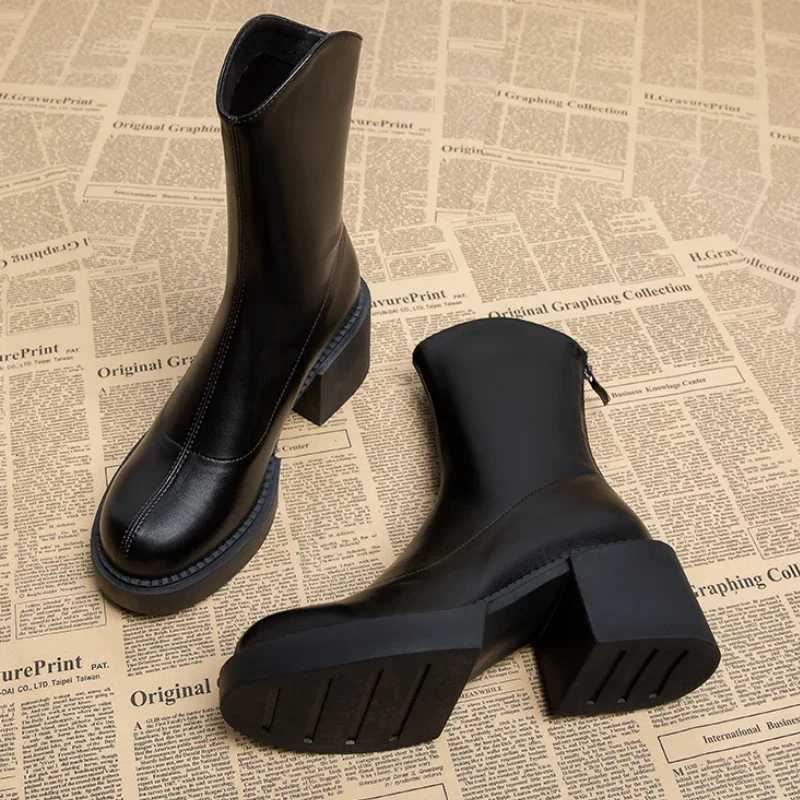 High Heel Women Ankle Boots Fi High Quality Platform Shoes for Women British Style Brown Boot Comfort Women Waterproof Boots XJ250807