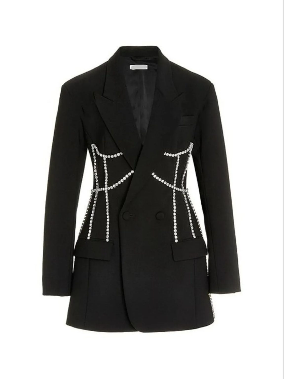 Shining Women's Suit Diamond Double-Breasted Blazer Highwaist A-line Mid-Length Slim Business Office Women Customized