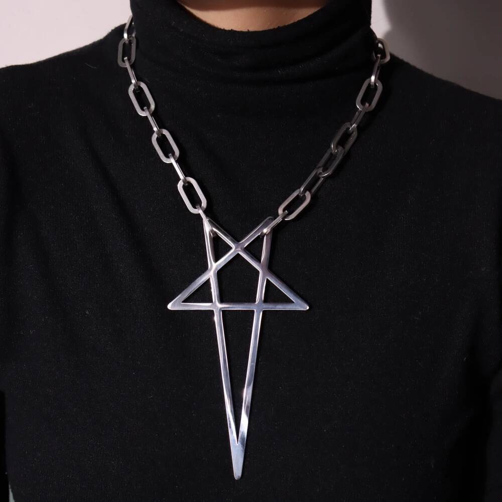 Punk Rock Hip HopTrend Exaggerate Coarse chain Pentacle Pendant Titanium steel Choke Necklace For Women Men Girls Jewelry Jewelry for Women