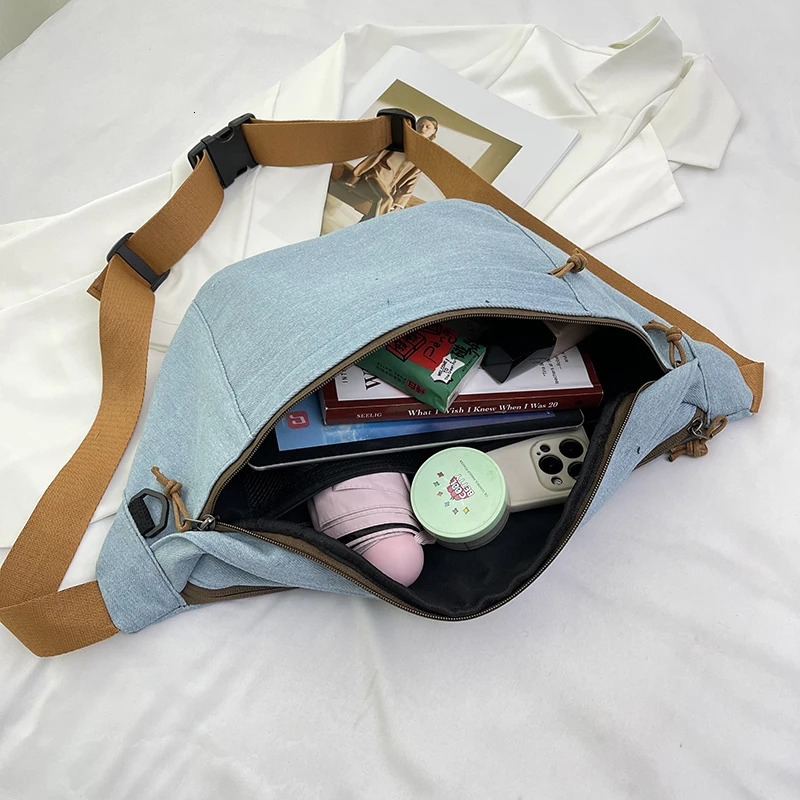 Women Chest Bags Street style Waist Bag Denim Shoulder Bag Unisex Large Capacity Fanny Packs Casual Crossbody Belt Bag 250805