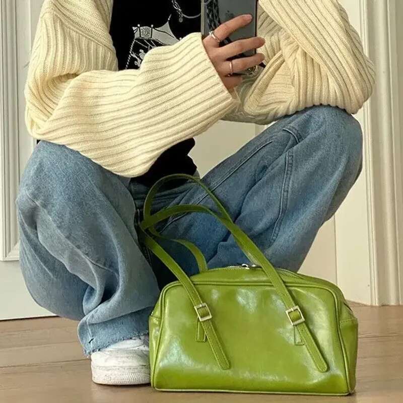 Fashion Women Green Big Shoulder Bags PU Leather Female Purse Handbags Large Capacity Ladies Daily Small Casual Tote