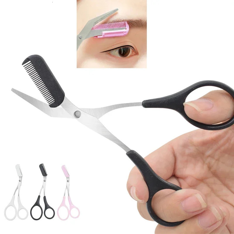 Karsyngirl 1Pcs Safe Eyebrow Trimmer Stainless Steel Eyebrow Scissors with Comb Shaver Eyebrows Shaping Makeup Tool 250805