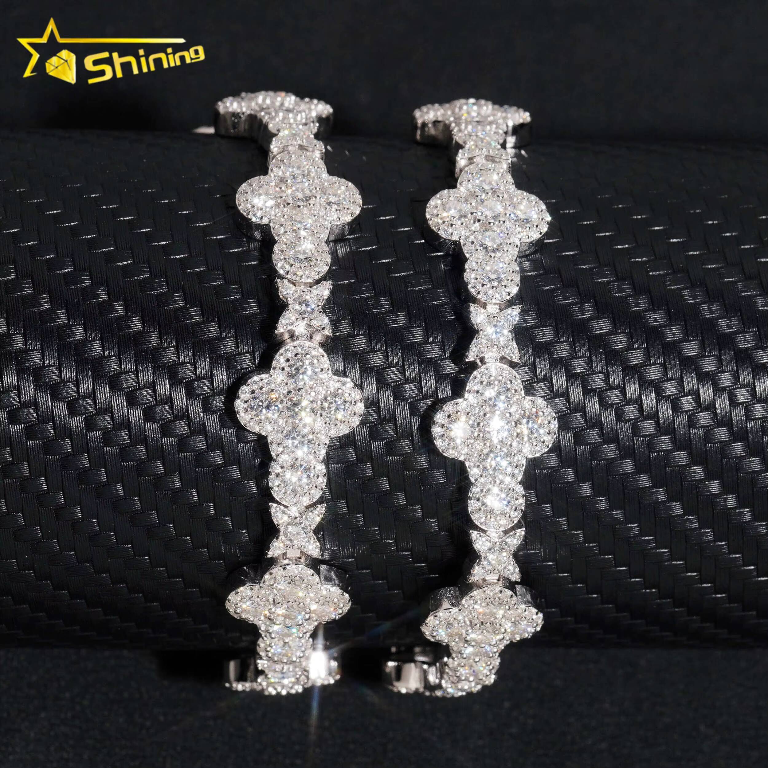 New Cross Collection Necklace Mens 925 Sterling Silver VVS Moissanite Diamond Iced Out Cross Star Link Chain