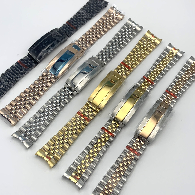 SUB steel strap fine adjustment strap zipper black green water ghost 20mm solid stainless steel folding watch chain watch accessories 241220