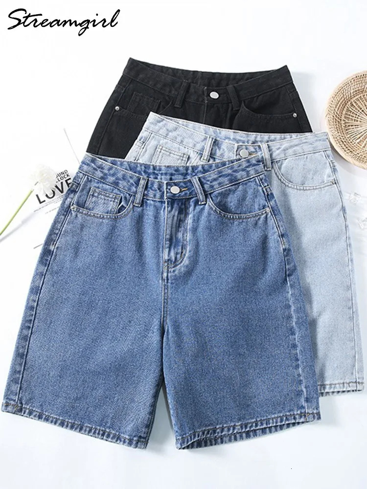 Streamgirl High Waisted Jeans Shorts Women 2025 Vintage Shorts Denim Loose Female Short Straight Jeans Shorts For Women Summer 250806