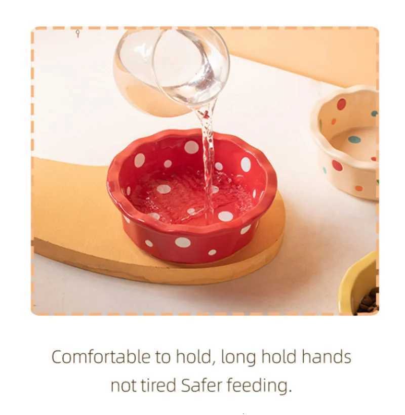 Ceramic Pet Bowl with Polka Dot Design - Non-Slip Cat Food Dish for Small Dogs Easy Clean Durable Cat/Dog Feeding Bowl Y250806