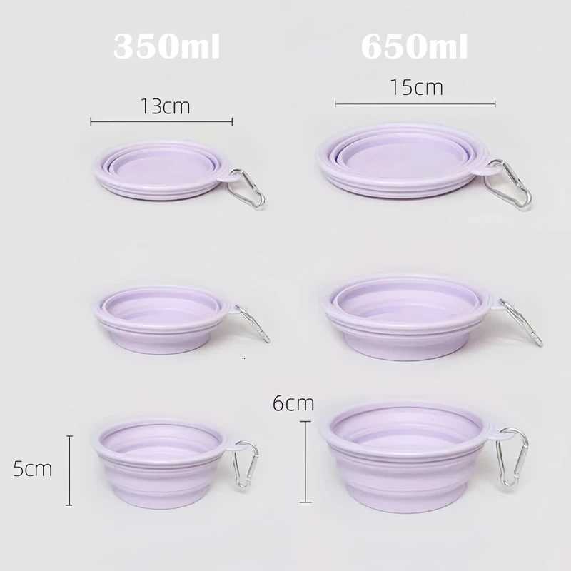350/650ml Collapsible Pet Travel Bowl Leakproof Silicone Dog Cat Food Water Dish Portable Outdoor Feeder with Carabiner Clip Y250806