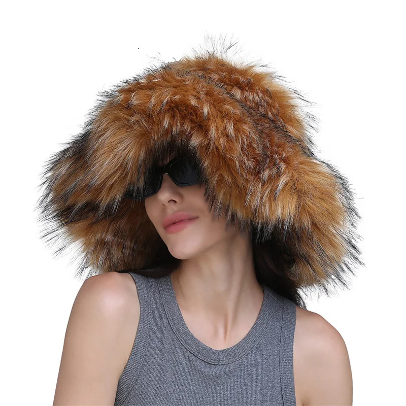 Fluffy Faux Fur Fisherman Hat For Women Winter Hats Plush Ear Protection Cap Windproof Warm Female Panama Caps Solid Bucket Hats 250806