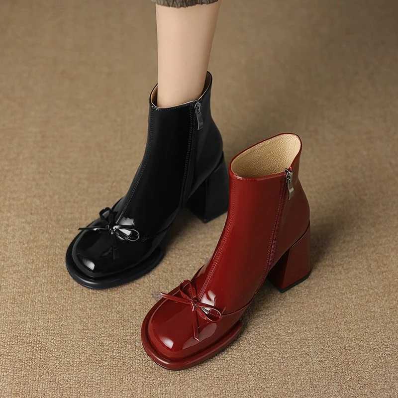 Spring and Autumn New Style Bow Round Toe Square Heel Zipper Short Boots Elegant Sexy Temperament Casual Womens Boots XJ250807