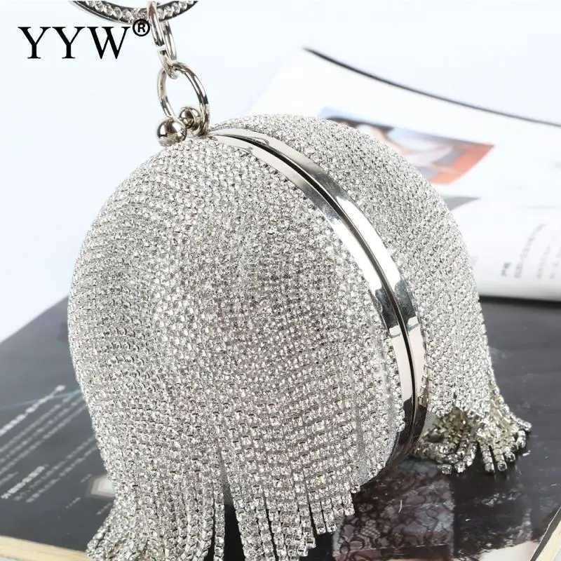Sliver Diamonds Rhinestone Round Ball Evening Bags For Women Fashion Mini Tassels Clutch Bag Ladies Round Handbag Clutches Z250807