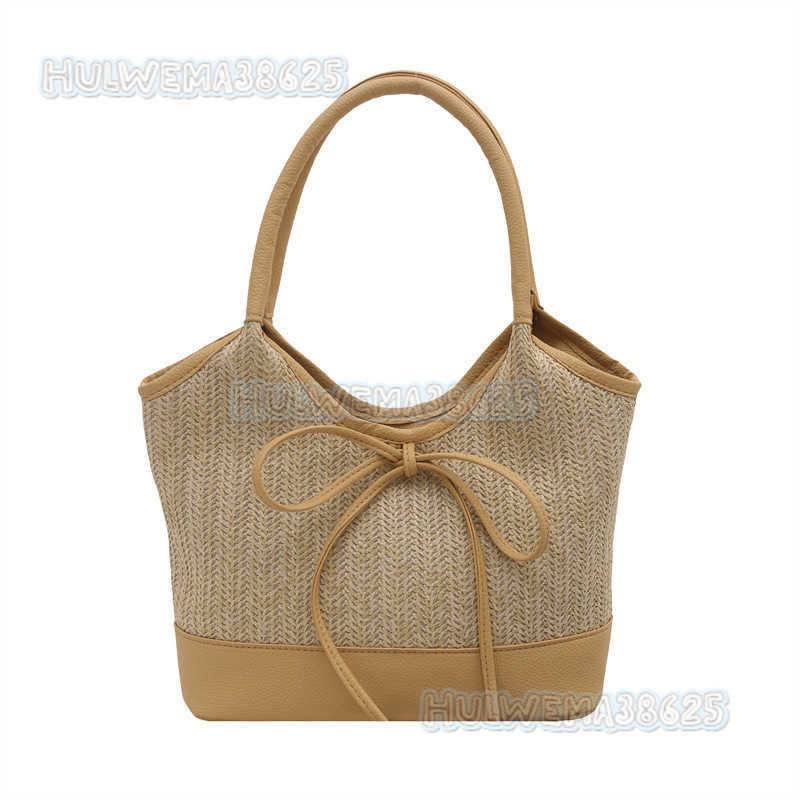 Summer 2025 Bowknot Underarm Bag for Women Fashionable Casual Large Capacity Handbag Niche Straw Woven Color-block Shoulder Bag H250806