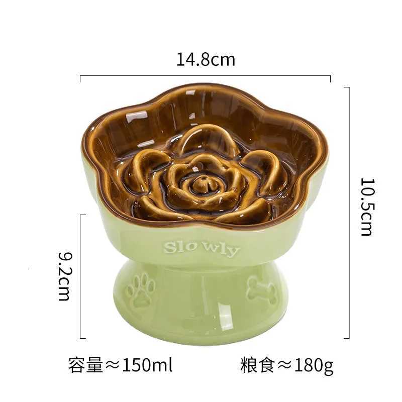 Pet Slow Food Bowl Tall Ceramic Cat Bowl Dog Bowl Small Dog and Cat Anti-choking Slow Food Anti-knock Over Neck Protection Y250806
