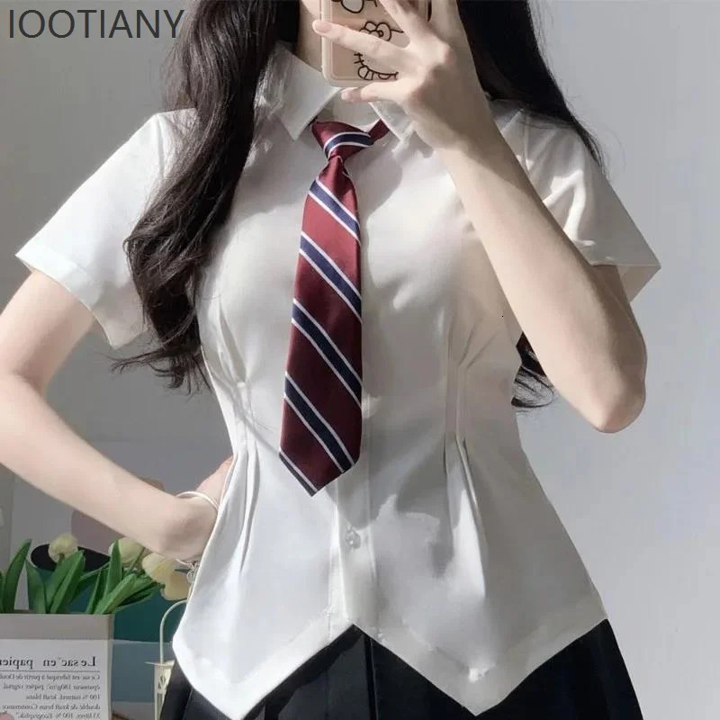 Korean Version Of The College Style Pure Desire Sweet Girl Ladies Longsleeved Lapel School Uniform Slim Shirt And Skirt 250729