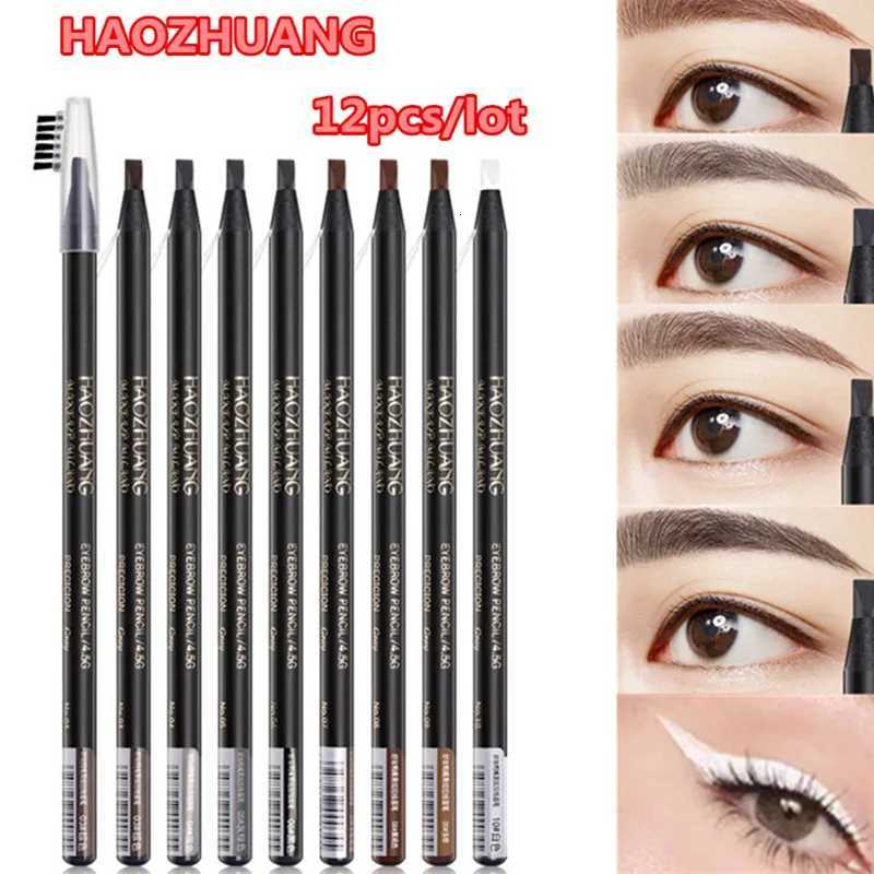 12PCS White Eyebrow Pencil Draw Line Pen Eyeshadow Natural Long-Lasting Brows Tint Waterproof Eye Brow Makeup Beauty Definer W250807