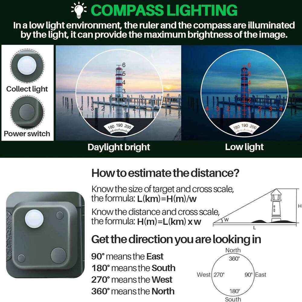 Marine Binocular X Compass with Range Finder Adult FMC Lens IPX Waterproof Telescope Birding Hunting Boating