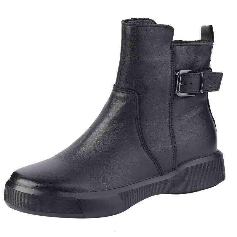 2024 Autumn/Winter New Thick Soled Casual High Top Buckle Round Toe Flat Bottomed Womens Short Boots XJ250807