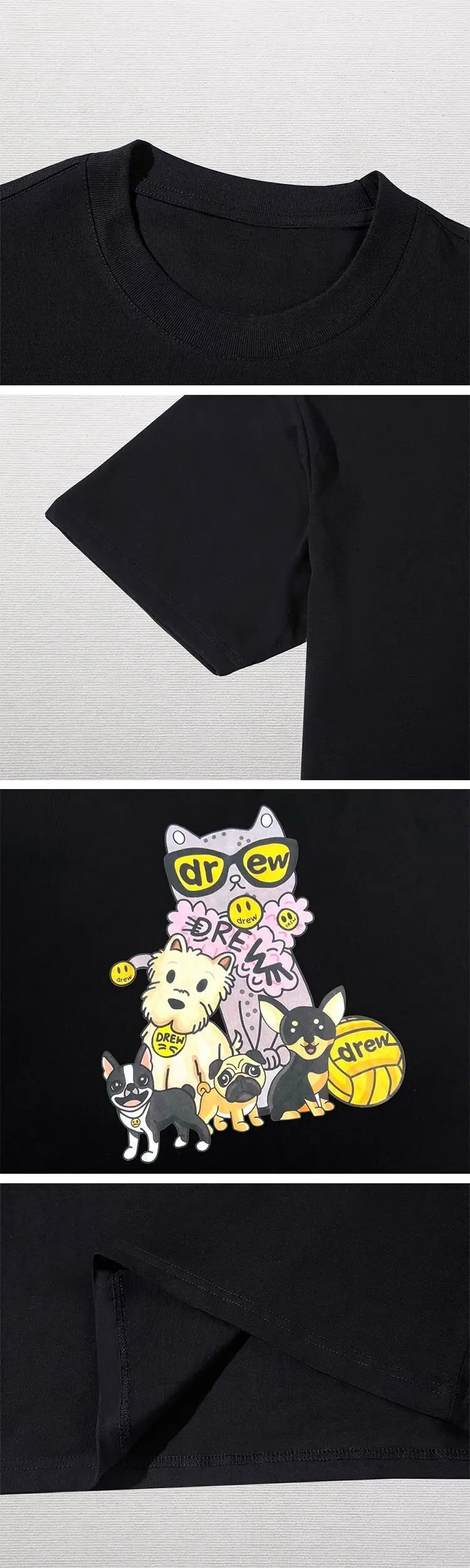 Drew House New Mens Clothing cartoon print T shirt men's and women's printed loose short sleeve T-shirt Designer luxury