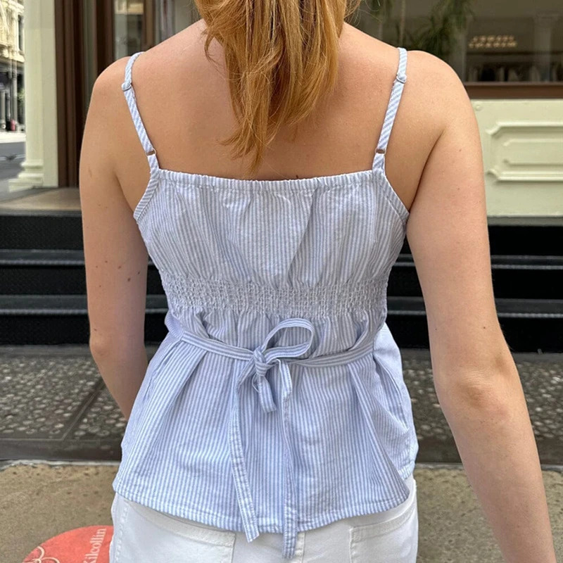 FloralPlaid Print Tank Top Women Summer Button Front Back Tie Straps Camis Cottage Retro Y2K Crop Tops Preppy Teen Girl Vest 250807