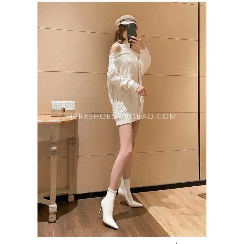 Modern Solid Color High Heels Boots Spring and Autumn 2024 New Womens Pointed Toe Stiletto Heel Side Zipper Short Boots XJ250807