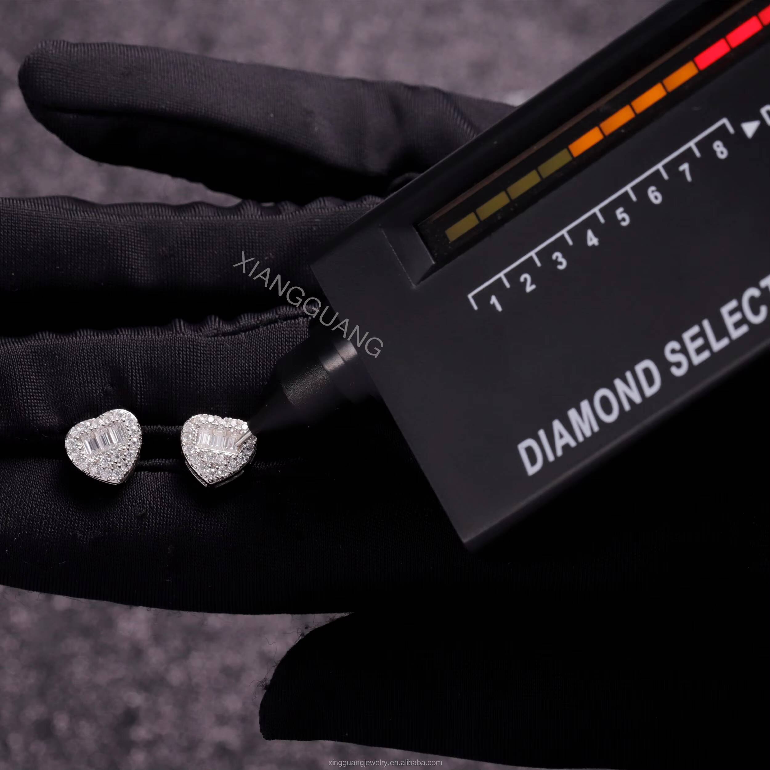 XingGuang Factory Wholesale Fine Jewelry Earrings 925 Silver Heart Stud Earring Pass Diamond Test D Color VVS Moissanite Earring