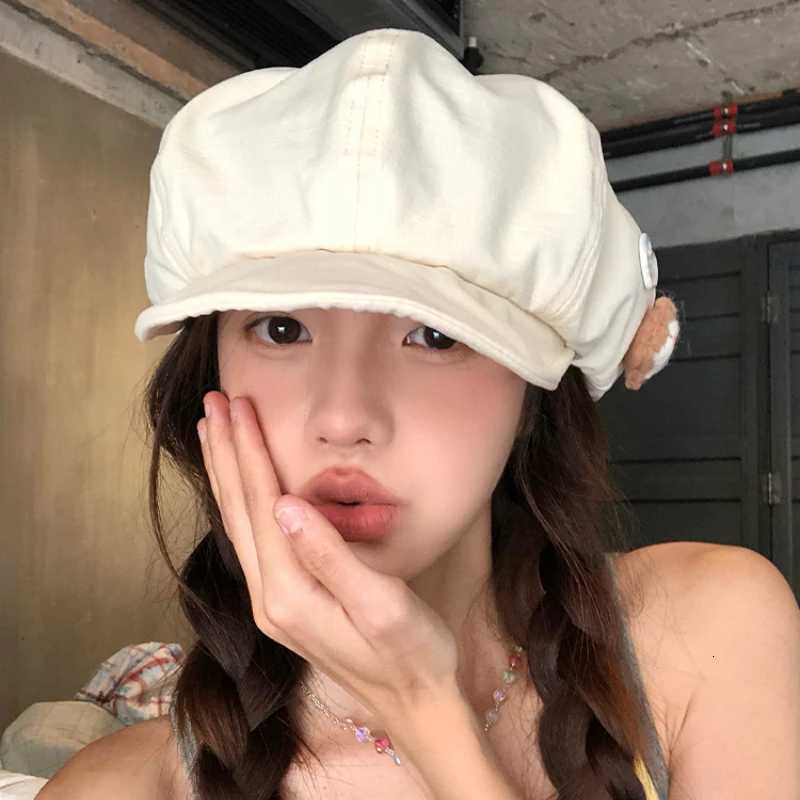 ute Star Button Patch Flip Brim Octagonal Berets C Y2K Summer Travel Casual Versatile Show Face Small Painter Hats Women XJ250807