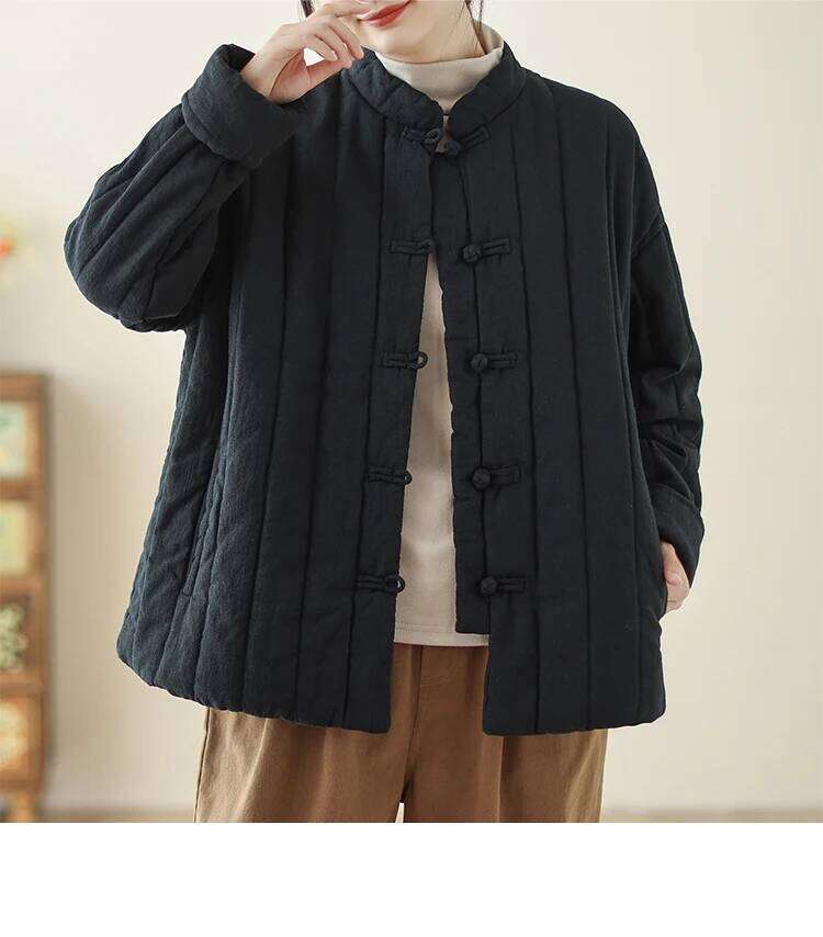 Designer Clothing 2025 THHONE Autumn Winter Jackets Parkas For Women 2024 Casual Solid Thicken Padded Jacket Korean Loose Chinese Style Coats Outerwea