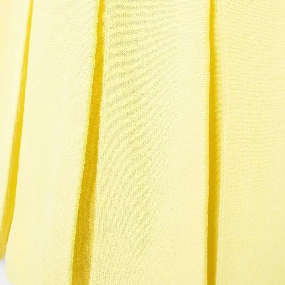 TRAFSHE Women Pale Yellow Knitted Pleated Dress Summer Fashion Pockets ONeck Sleeveless Aline Mini Official 250807