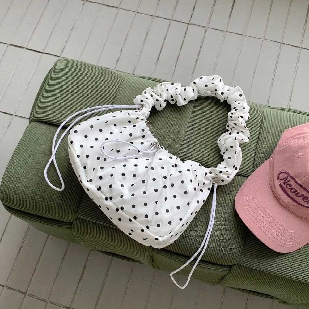 Versatile Polka Dot Underarm Bag Korean Style Lightweight Drawstring Shoulder Bag Clutch Purse Large Capacity Z250807