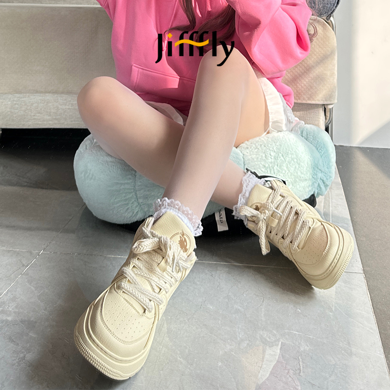 Jifffly Fashion Matching High-Top Breadboard Men, Black and Panda Color White Shoes for Height Increase, Couple's Trend Brand