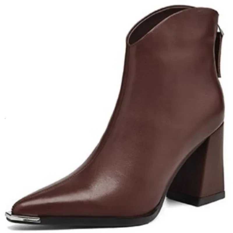 2025 Winter Sexy Women Leather Boots Luxury Pointed Brand Toe Chelsea Ankle Boots New Trendy High Heels Zipper Goth Pumps Shoes XJ250807