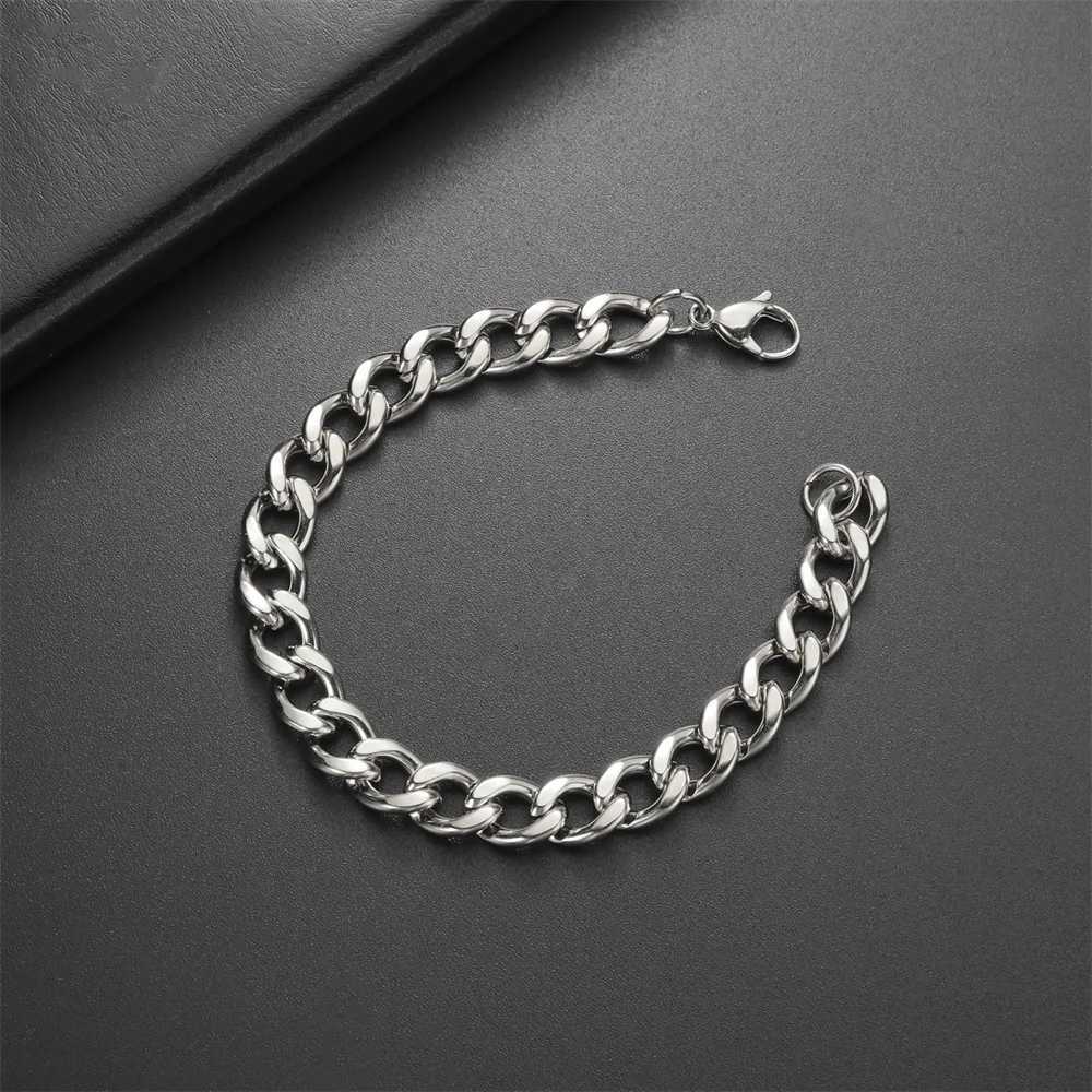 My Shape Fashion Cuban Chain Men Bracelet Stainless Steel 3/5/7/9mm Width Chain Bracelets Figaro Chain Boy Wrist Jewelry Couple W250807