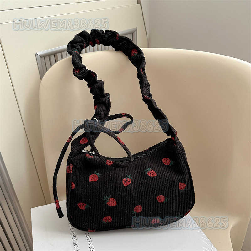 Cute Strawberry Small Bag for Women 2024 New Trendy Versatile Underarm Bag Celebrity Fashion Corduroy Shoulder Bag H250806