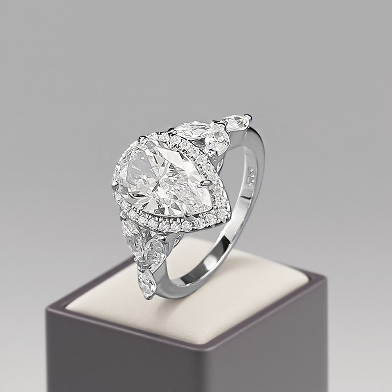 Hui Zhi Wing Jewelry Live New S Silver Luxury Inlaid Pear-shaped Teardrop Ring Model