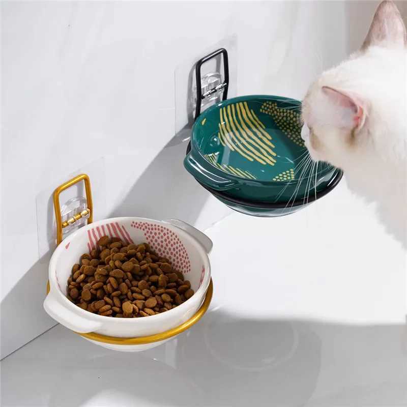 Fashion Hanging Cat Dog Bowl Feeder Suspension Type High Foot Neck Protection Ceramics Dishes for Pets Cage Accessories Y250806