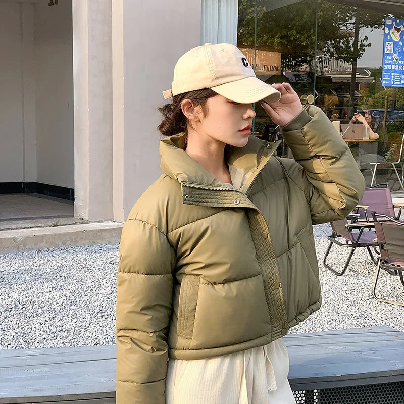 Winter Cropped Jacket Women Clothing Warm Short Puffer Jackets Lightweight Chic Stand Up Collar Student Cotton-padded Jacket 250806