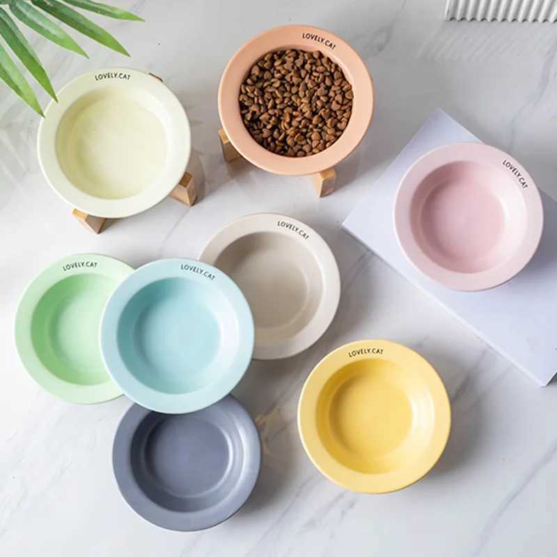 UFO Pet Cat Bowl Cervical Spine Protection Slanted Mouth Ceramic Wooden Frame Bowl for Dog Cat Pet Supplies Accessories Y250806