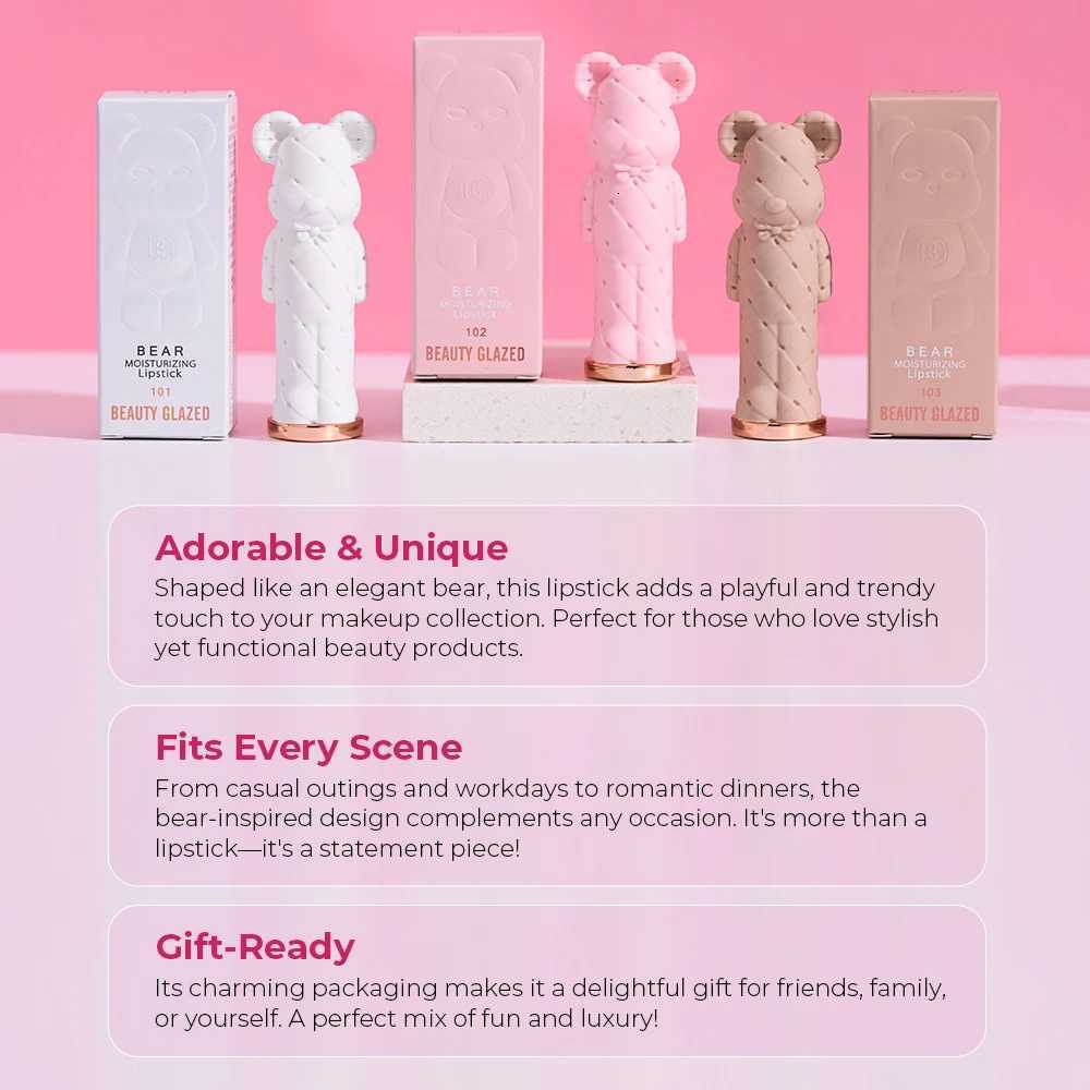 BEAUTY GLAZED Pink Bear Long Lasting Moisturizing Waterproof Natural Lip Balm Natural Formula Repairs Dry Lips MakeupXJ250807
