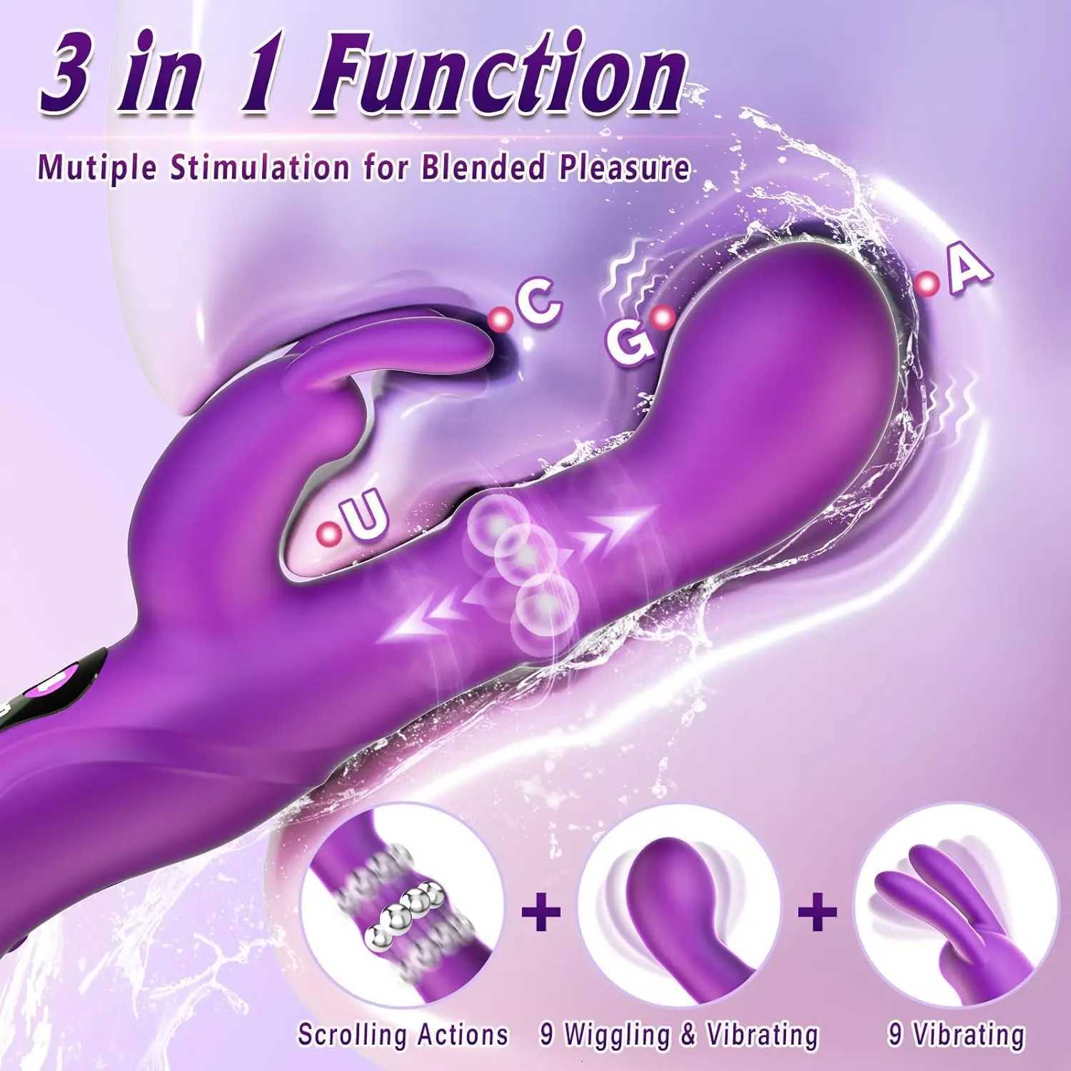 4IN1 Vibrator Rotating Squeeze Dildo Adult Sex Toys G Spot Rabbit Vibrators Female Clitoral Stimulator with 10 Vibrations W250807