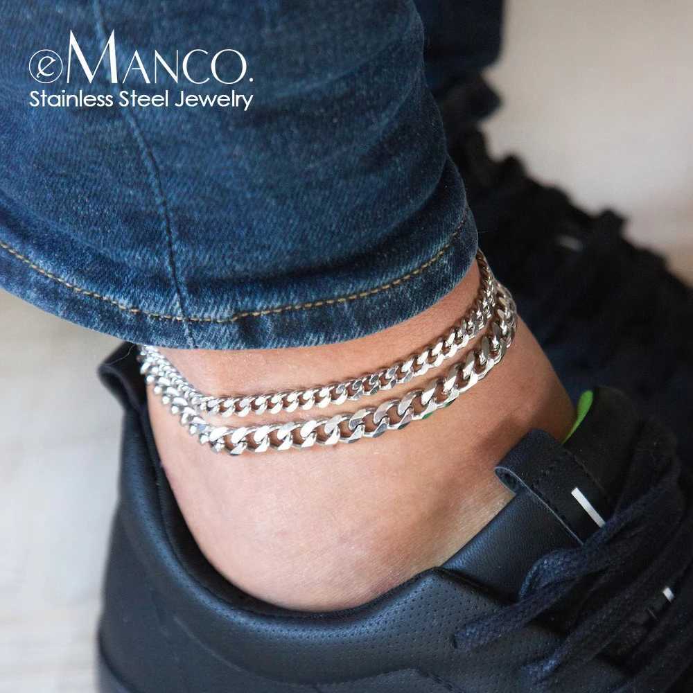 eManco 4MM Stainless Steel Cuban Chain Anklets For Men Women Silver Color Curb Foot Ankle Jewelry Y250805
