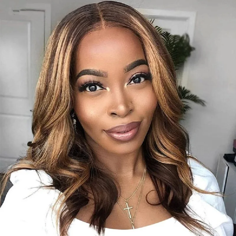 Highlight Body Wave Bob Wig Human Hair Transparent HD Lace Front Human Hair Wigs For Women Honey Blonde Transparent Lace Frontal Wig