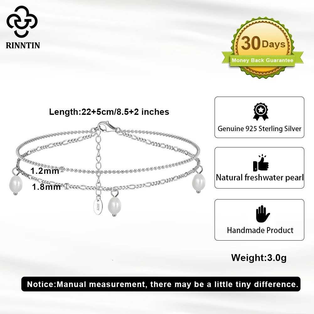 Rinntin Classic 925 Sterling Silver Freshwater Pearl Pendant Anklet Double Chain Trendy Summer Beach Anti Allergic Jewelry SA41 Y250805