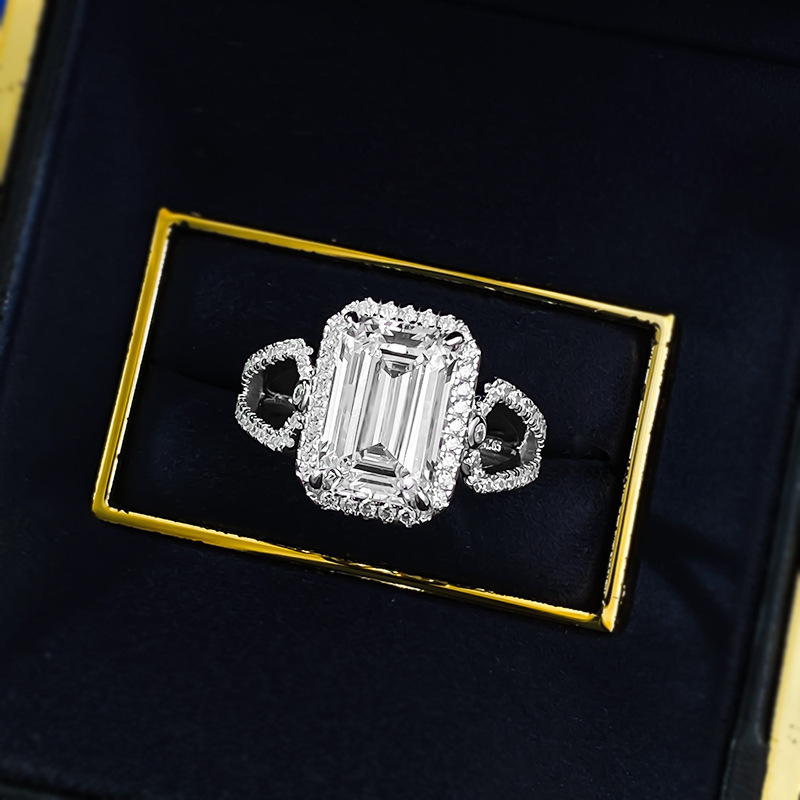 Hui Zhi Wing Jewelry S Silver Rectangular Pagoda Car Flat High Carbon 6 Luxurious Cluster Full mond Ring